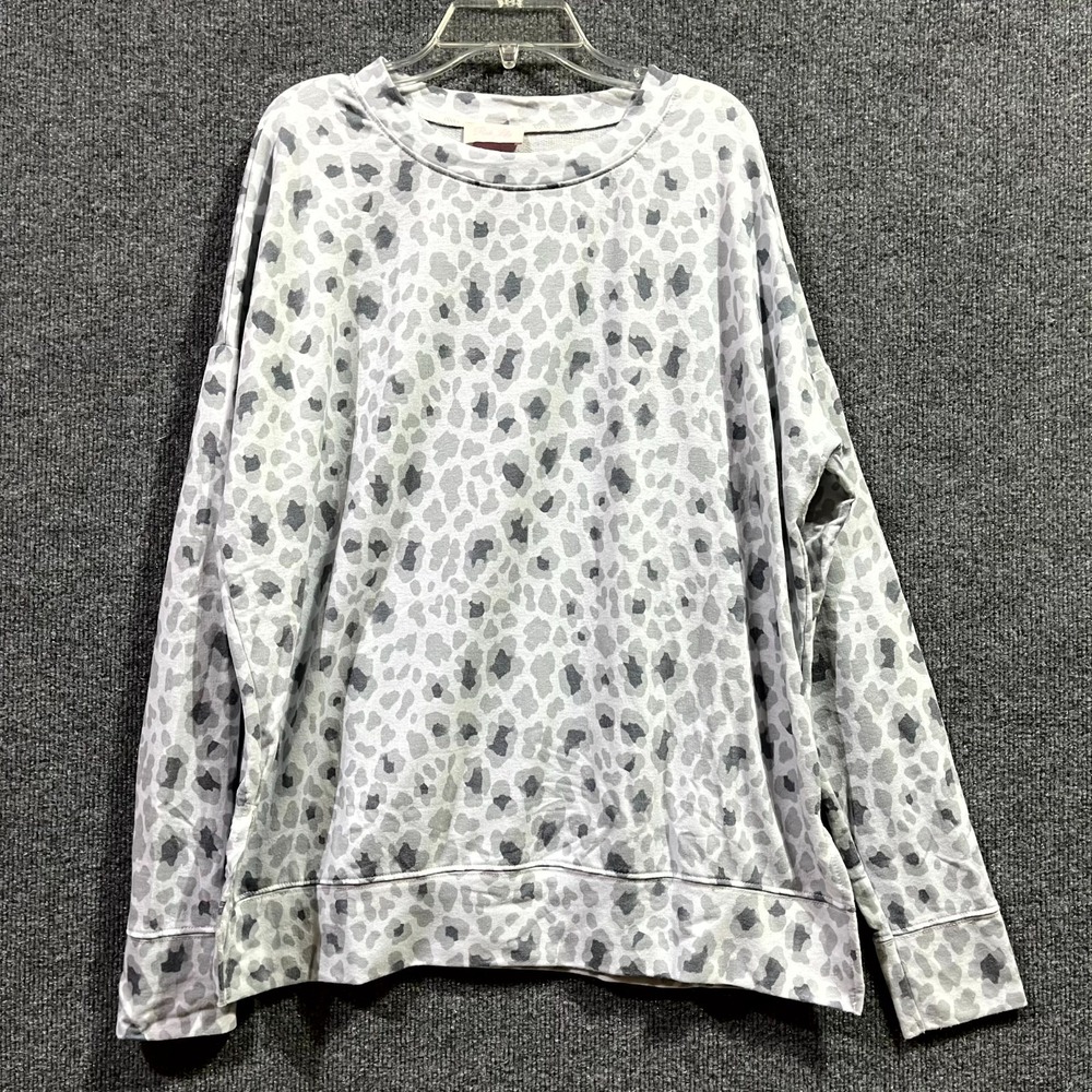Pink Lily Sweatshirt Womens Small Multicolor‎ Leopard Print Stretch Side Slit